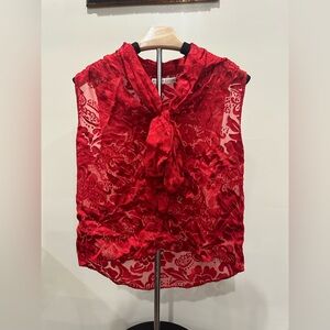 Alice + Olivia Vibrant Red Lace Blouse